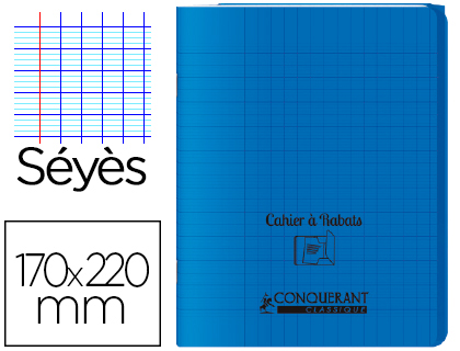 CAHIER CONQURANT POLYPROPYLNE A5+ 17X22CM 140 PAGES 90G SYS COLORIS BLEU