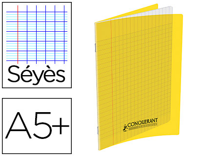 CAHIER CONQURANT POLYPROPYLNE A5+ 17X22CM 140 PAGES 90G SYS COLORIS JAUNE