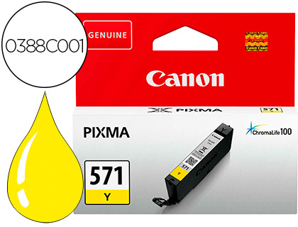 CARTOUCHE CANON JET D'ENCRE 0388C001-CLI-571Y COULEUR JAUNE