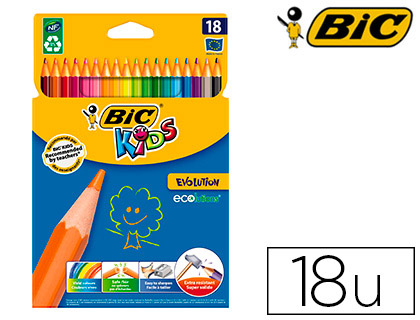 CRAYON COULEUR BIC KIDS EVOLUTION RSINE SYNTHSE 175MM MINE RSISTANTE RSISTE MORDILLAGE TUI CARTON 18 UNITS