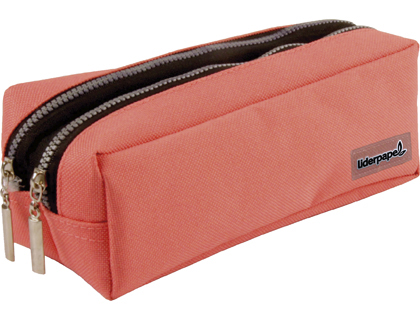 TROUSSE SCOLAIRE LIDERPAPEL LARGE RECTANGULAIRE 2 COMPARTIMENTS 185X55X70MM COLORIS CORAIL