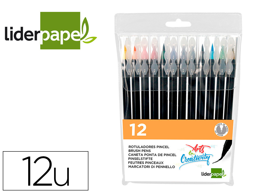 FEUTRE LIDERPAPEL POINTE PINCEAU EXTRA SOUPLE COULEUR  ASSORTIES POCHETTE 12 U