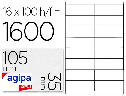 TIQUETTE ADHSIVE APLI AGIPA IMPRIMANTE LASER COPIEUR 105X35MM BOTE 1600 UNITS