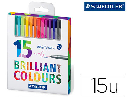 STYLO-FEUTRE STAEDTLER TRIPLUS FINELINER 334 POINTE SUPERFINE 0.3MM ENCRE DRY SAFE TUI CARTON 15 COLORIS ASSORTIS