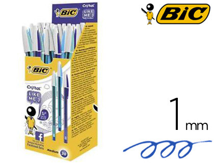 STYLO-BILLE BIC CRISTAL CAPUCHON BICOLOR POINTE MOYENNE 1.0MM ENCRE COLORIS BLEU