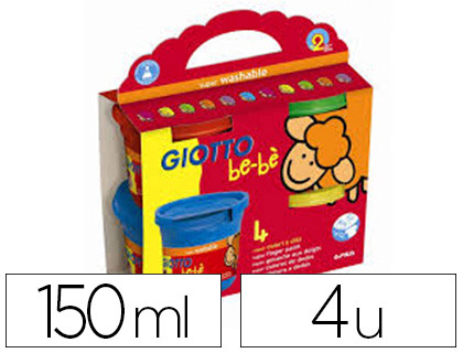 GOUACHE DOIGT GIOTTO BE-B COLORIS BRILLANTS ASSORTIS BASE EAU POT 150ML SET 4 UNITS