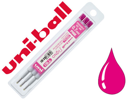RECHARGE UNIBALL ROLLER SIGNO TSI ENCRE GEL EFFAABLE POINTE MOYENNE TRAC 0.7MM COLORIS ROSE SET 3 UNITS
