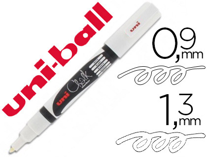 MARQUEUR UNIBALL CRAIE CHALK MARKER POINTE CONIQUE FINE 0.9/1.3MM CRAIE LIQUIDE COULEUR LUMINEUSE BLANC