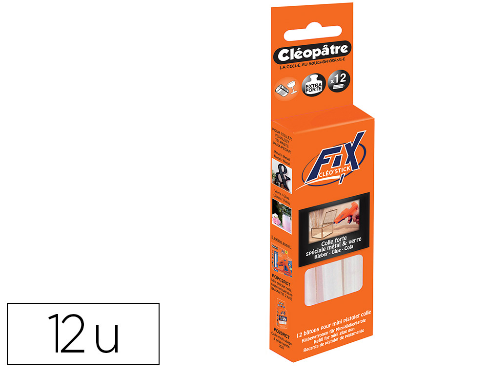 COLLE CLÉOPÂTRE SPÉCIALE VERRE MATÉRIAUX NON POREUX POUR MINI PISTOLET BOÎTE DE 12 BÂTONS