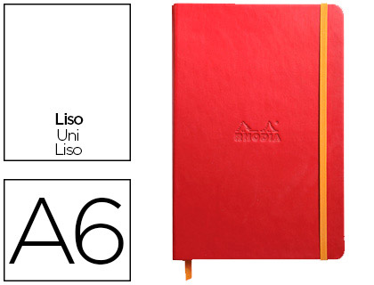 CARNET RHODIA WEBNOTEBOOK A6 9X14CM COUVERTURE SIMILI CUIR COQUELICOT 192 PAGES 90G UNI LASTIQUE MARQUE-PAGE ORANGE