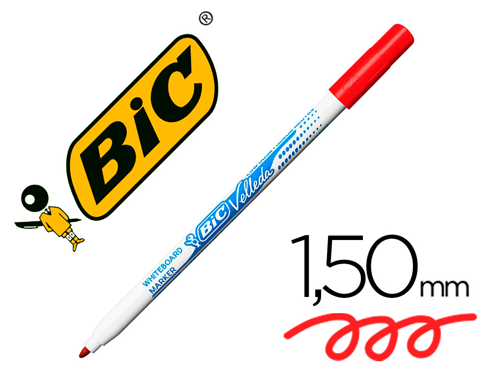 MARQUEUR BIC VELLEDA 1721 EFFAABLE POINTE OGIVE 1MM ENCRE ALCOOL SANS ODEUR CORPS PLASTIQUE ROUGE