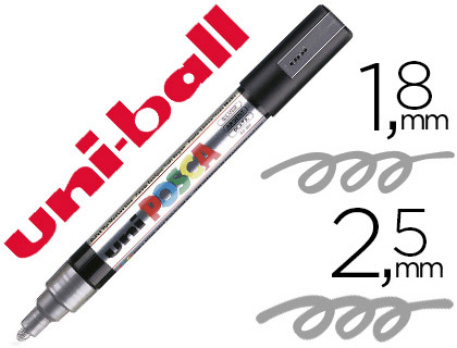 MARQUEUR POSCA PC5M GOUACHE ENCRE INODORE TOUTES SURFACES POINTE MOYENNE CONIQUE COULEUR OPAQUE COUVRANTE ARGENT