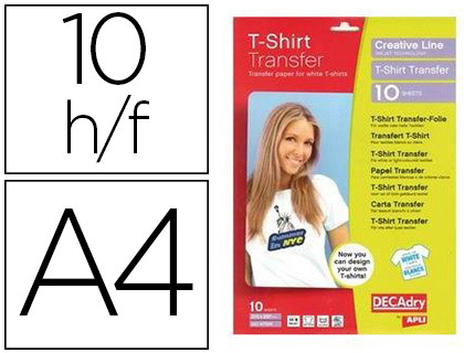 PAPIER TRANSFERT APLI AGIPA POUR T-SHIRT TEXTILE BASE COTON FEUILLE A4 IMPRIMABLE JET D'ENCRE RSISTE LAVAGE PACK 10U