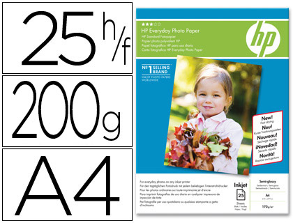 PAPIER PHOTO HP EVERYDAY JET D'ENCRE GLAC SEMI-BRILLANT A4 170G/M2 PAQUET 25 FEUILLES