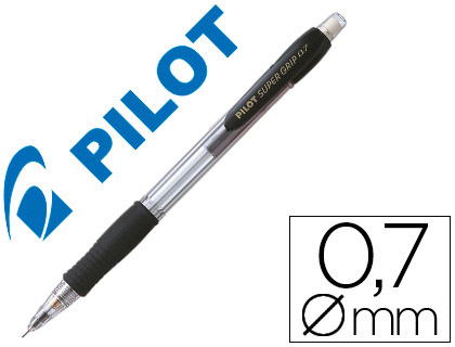 PORTE-MINE PILOT SUPER GRIP 0.7MM AVANCE AUTOMATIQUE CANON RENTRANT GRIP CAOUTCHOUC CORPS ERGONOMIQUE COLORIS NOIR