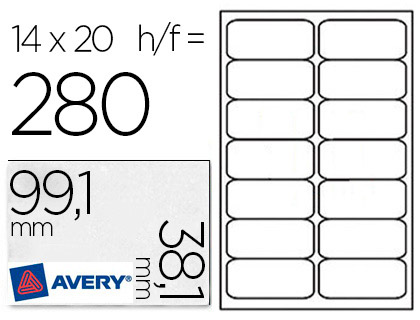 TIQUETTE ADHSIVE AVERY ULTRA-RSISTANTE IMPRESSION LASER 99.1X38.1MM POCHETTE 540 UNITS