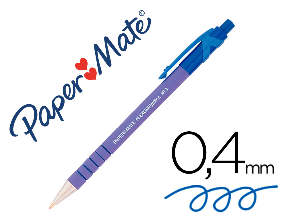 STYLO-BILLE PAPER MATE FLEXGRIP ULTRA CRITURE MOYENNE 0.7MM ENCRE DOUCE CORPS STRI ANTI-GLISSE RTRACTABLE BLEU