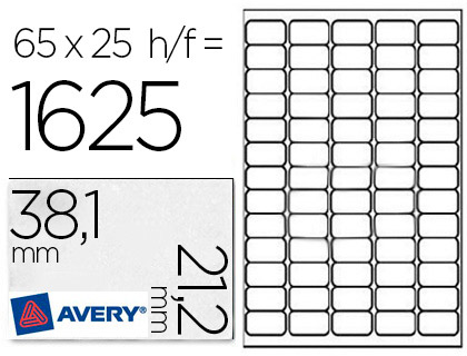 TIQUETTE ADHSIVE AVERY EXPDITEUR LASER  38.1X2           1.2MM TRANSPARENTE ENLEVABLE SANS TRACE 1625 UNITS