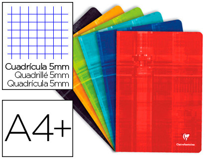 CAHIER PIQU CLAIREFONTAINE A+ 24X32CM 48 PAGES 90G QUADRILLAGE 5MM COLORIS ASSORTIS