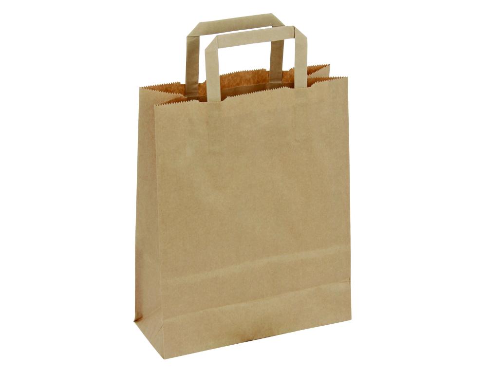 SAC KRAFT 70G/M2 POIGNEES PLATES    18X8X22CM PAQUET 50 UNITES COLORIS BRUN 20025