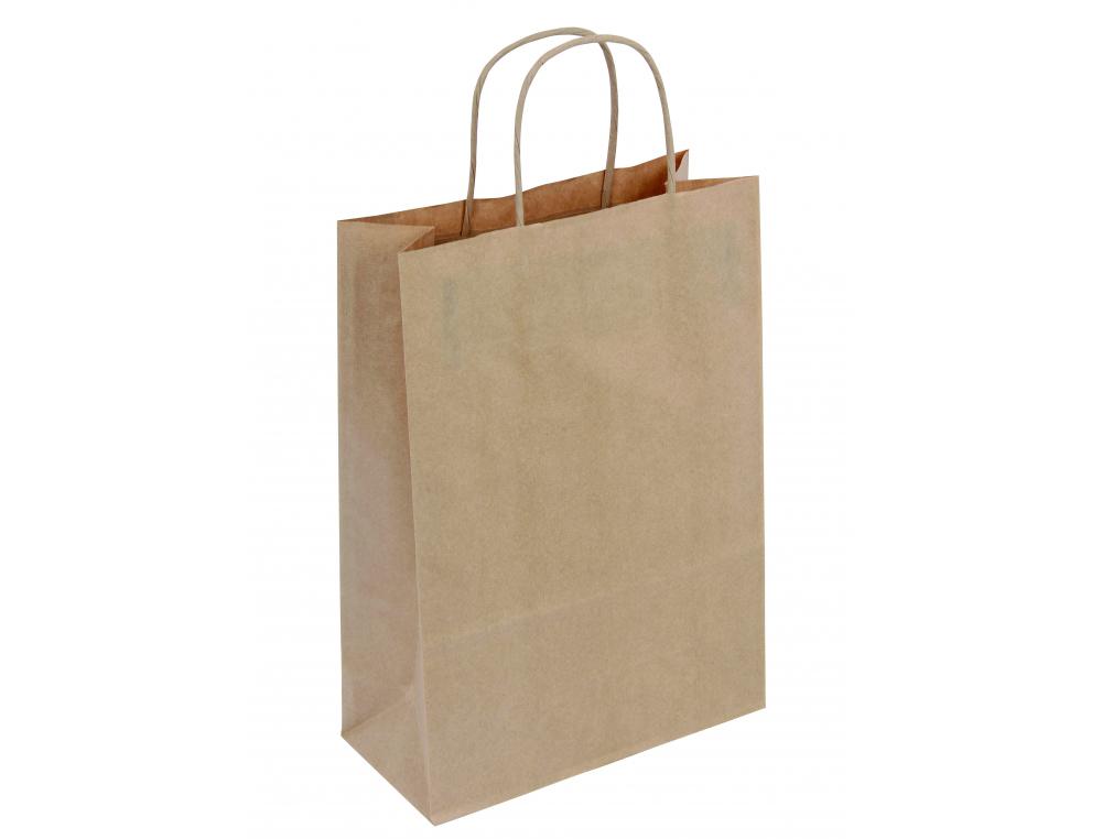 SAC KRAFT 90G/M2 POIGNEES TORSADEES 14X8X21CM PAQUET 50 UNITES COLORIS BRUN