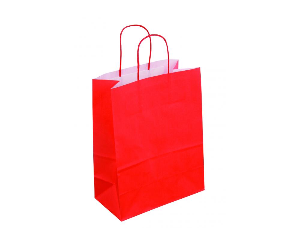SAC KRAFT 100G/M2 POIGNEES TORSADEES 35X14X40CM PAQUET   50 UNITES COLORIS ROUGE 21281