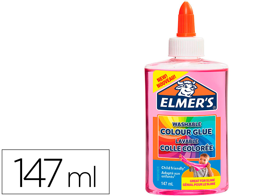 COLLE TRANSPARENTE ELMERS FABRICATION SLIME BRICOLAGE   LAVABLE NE COULE PAS COULEUR  ROSE FLACON 147ML