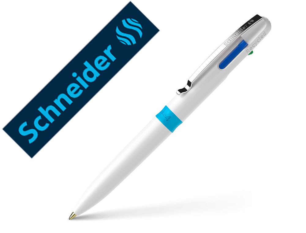STYLO-BILLE 4 COULEURS SCHNEIDER TAKE 4 MEDIUM       VISCOGLIDE RECHARGEABLE CLIP  METAL CORPS PLASTIQUE RECYCLE
