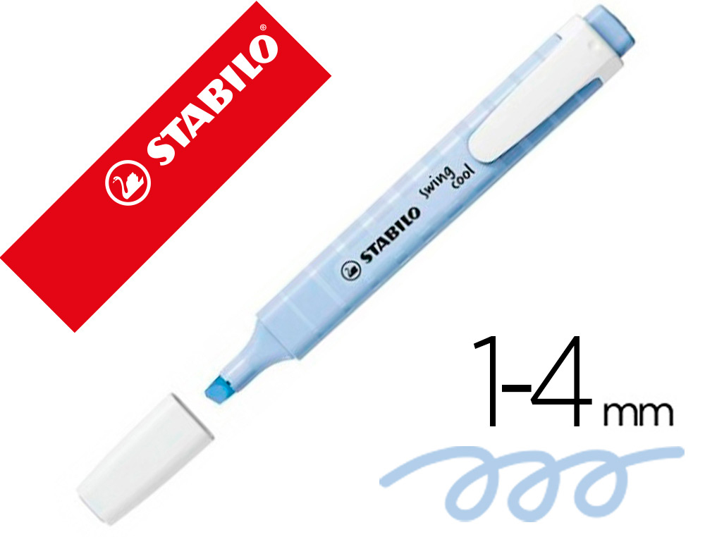 SURLIGNEUR STABILO SWING COOL PASTEL EDITION FORMAT STYLO   POINTE BISEAUTEE TRACE 1/4MM  CLIP COLORIS NUAGE DE BLEU