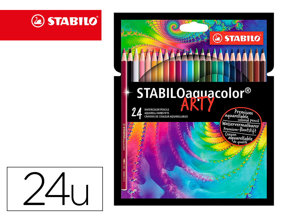 CRAYON DE COULEUR STABILO AQUACOLOR ARTY AQUARELLABLE   MINE SOLIDE 2,8MM ETUI CARTON 24 UNITES