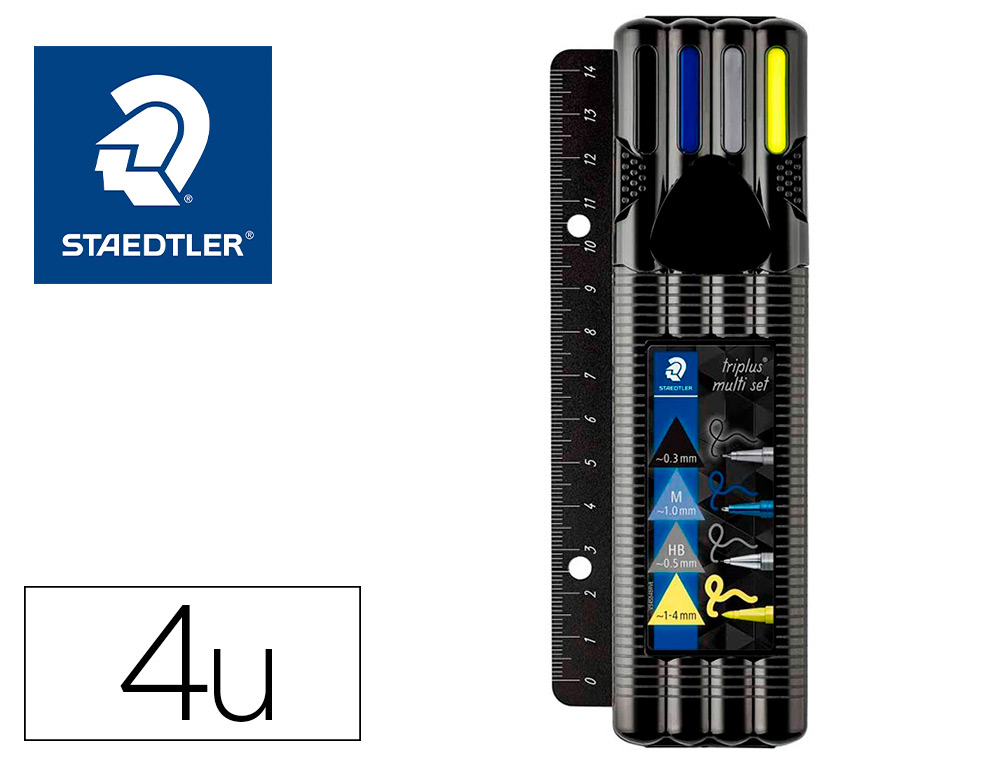 ETUI STAEDTLER TRIPLUS MULTI SET 1 FEUTRE NOIR 1           STYLO-BILLE BLEU 1 PORTE-MINE 1 SURLIGNEUR JAUNE ET 1 REGLE