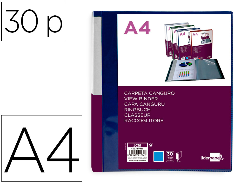 PROTEGE-DOCUMENTS LIDERPAPEL PERSONNALISABLE KANGOUROU     POLYPROPYLENE 30 POCHETTES    FIXES A4 COLORIS BLEU