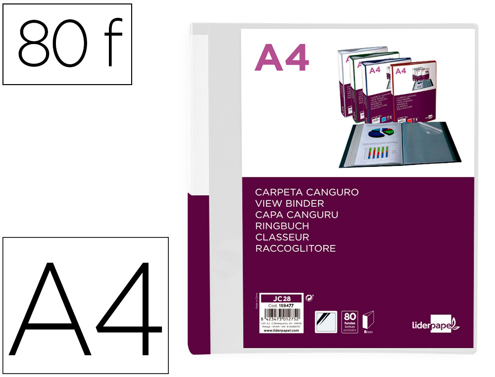 PROTEGE-DOCUMENTS LIDERPAPEL PERSONNALISABLE KANGOUROU     POLYPROPYLENE 80 POCHETTES    FIXES A4 COLORIS TRANSPARENT