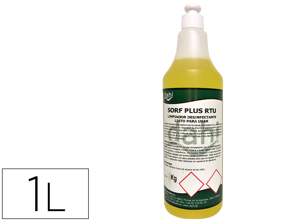NETTOYANT HYGIENISANT DESODORISANT DESINFECTANT     SORF PLUS JAUNE RTU BOUTEILLE 1 LITRE