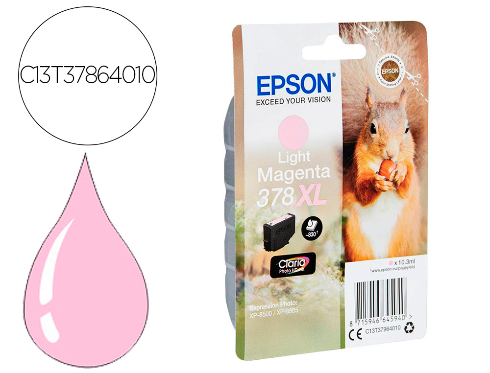CARTOUCHE ENCRE EPSON 378XL XP-8605 / 8606 / XP-15000 /   XP-8500 / 8505 COULEUR        MAGENTA CLAIR 830 PAGES