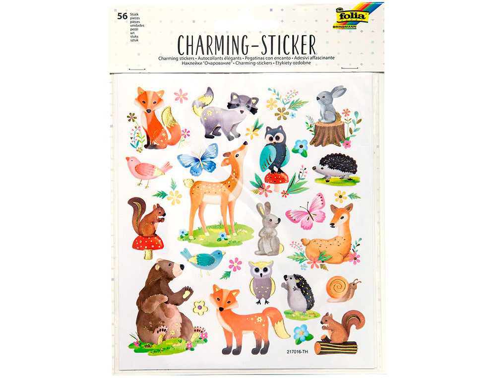 STICKER CHARMING FOLIA WOODLAND 15X17CM 2 FEUILLES   ASSORTIES 56 PIECES