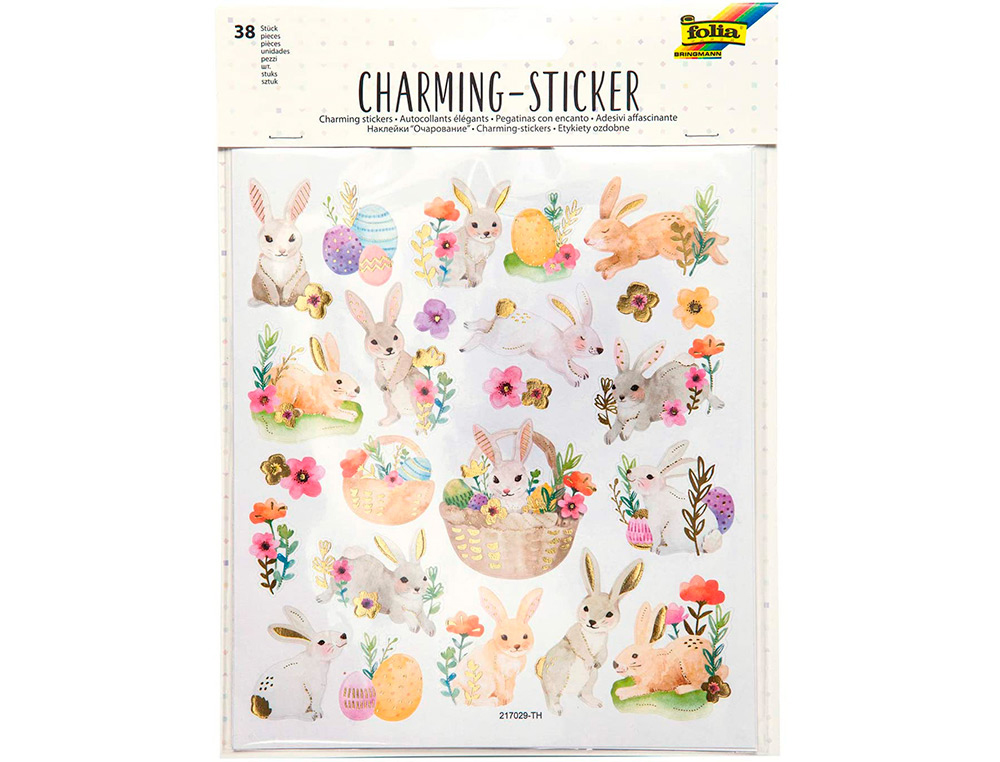 STICKER CHARMING FOLIA HAPPY EASTER 15X17CM 2 FEUILLES     ASSORTIES 38 PIECES