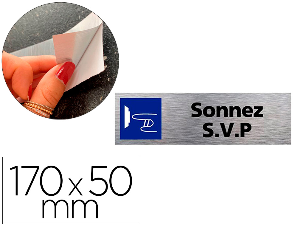 PLAQUE DE PORTE SONNEZ SVP SIGNALETIQUE BIZ PICTOGRAMME  EN ALUMINIUM BROSSE 3MM       DOUBLE FACE AUTOCOLLANT DOS