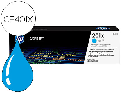 TONER LASER HP N.201X LASERJET PRO MFP M277/M274/M252 COULEUR CYAN 2300P