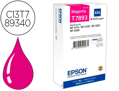 CARTOUCHE EPSON T7893 JET D'ENCRE C13T789340 POUR WORKFORCE WF 5620 5110 5190 5690 COULEUR MAGENTA 4000P