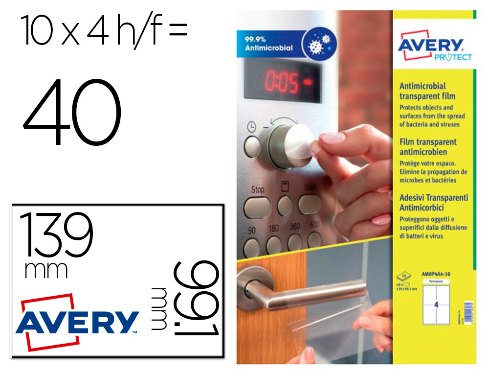 FILMS AVERY ANTIMICROBIENS ADHESIF AMOVIBLE 139X99,1MM   BOITE DE 40