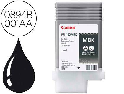 CARTOUCHE CANON JET D'ENCRE POUR IPF500 510 600 610 655 700 710 750 755 LP17 24 COULEUR NOIR MAT 130ML PFI-102MBK