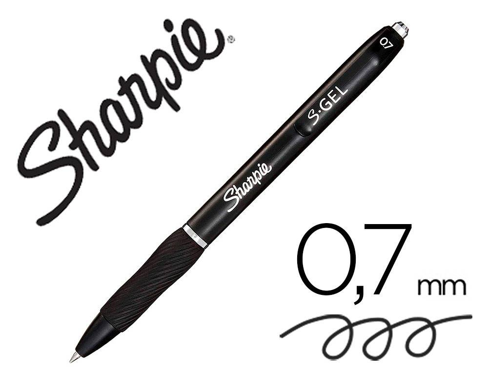 SHARPIE Stylo encre gel S-Gel. Corps argent ou bronze métal aléatoire.  Pointe moyenne 0,7mm. Encre bleue