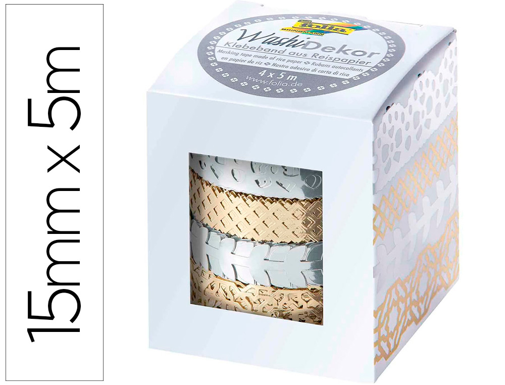 RUBAN ADHESIF DECORATIF WASHI ARGENT/OR PACK DE 4 ROULEAUX  2X15MMX5M + 2X10MX5M