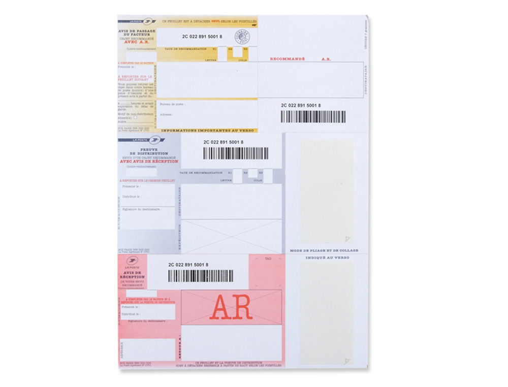 IMPRIME RECOMMANDE A4 TECHMAY AVEC AR NATIONAL ET CODE      BARRE LOGICIEL FOURNI BOITE   150 UNITES