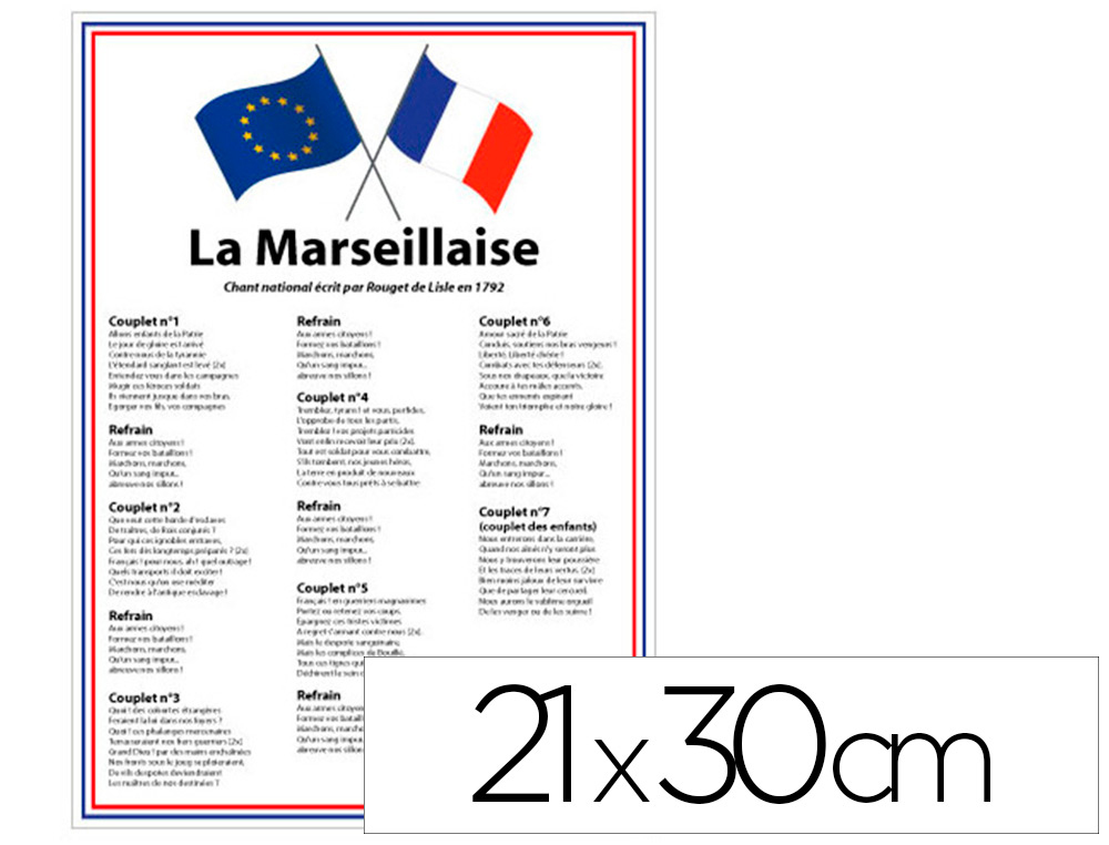 AFFICHAGE  COLE PRIMAIRE LOI BLANQUER - LA MARSEILLAISE -  CADRE BLEU BLANC ROUGE -      DRAPEAU FRANCE EUROPE -