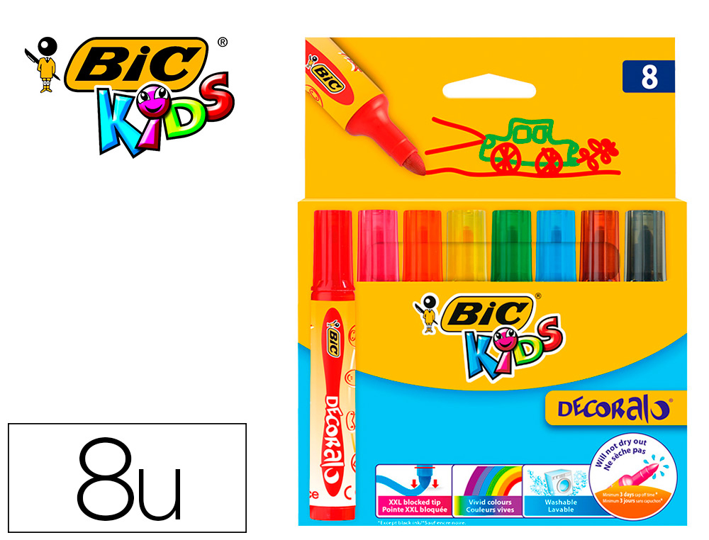 FEUTRE BIC D CORALO - POCHETTE X 8 : CORPS          EXTRA-LARGE POINTE OGIVE      EXTRA LARGE 6 MM - ENCRE