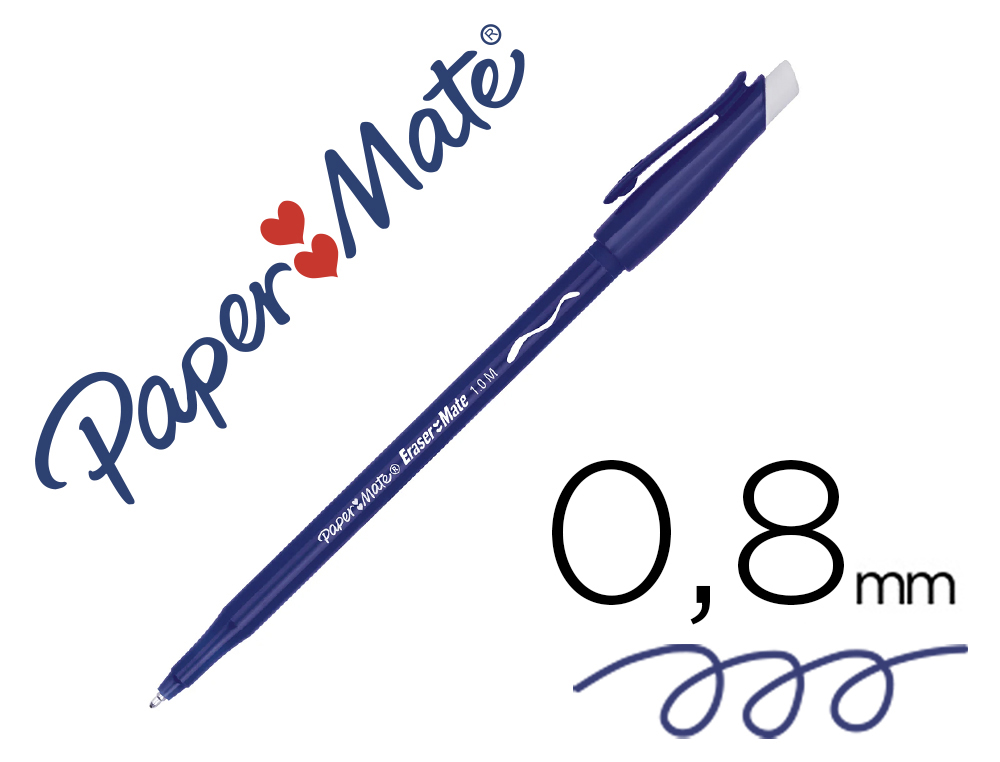 STYLO-BILLE PAPER MATE REPLAY COLORS GOMMMABLE POINTE       MOYENNE 1,0MM TRACE 0,8MM     COLORIS BLEU