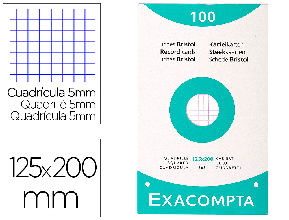 EXACOMPTA Etui de 100 fiches bristol perforées 148x210mm (A5) 5x5