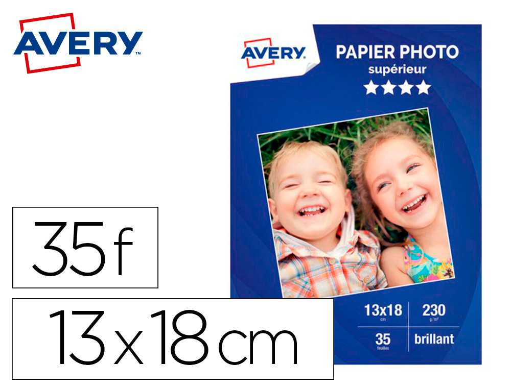 PAPIER PHOTO AVERY BRILLANT 230G 13X18 PAQUET DE 35       FEUILLES